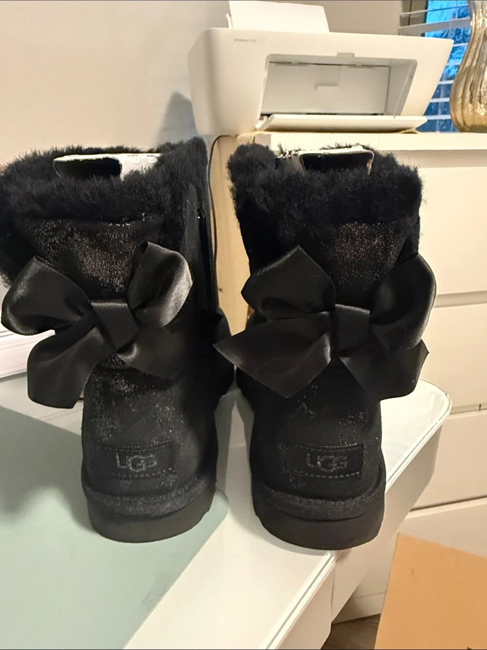 Bailey Bow Black Sparkle Short Shearling Boots - Women